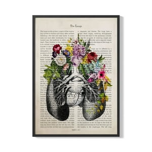 Creango - Cuadro Poster Enmarcado Pulmones Y Flores Decorativo