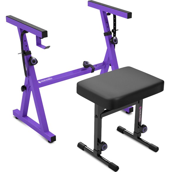 Soporte para piano Liquid Stands 54‑88 teclas color púrpura y banco