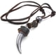 thumbnail image 3 of jonline24h - Collar de cadena de cuero con colgante de diente de lobo tribal ajustable para hombre, color marrón, negro y plateado, 3 of 4