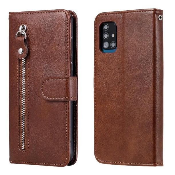 Funda con Cremallera para Samsung Galaxy A51 5G, Carcasa Cartera de Cuero PU con Soporte y Tarjetero
