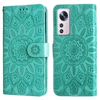 Funda Tipo Cartera Foxdock Para Xiaomi 12 , Diseño Girasol En Relieve, Cuero Pu, Cierre Magnético, Soporte Y Tarjetero
