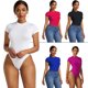 thumbnail image 1 of Conjunto de 5 camisetas básicas elásticas informales de manga corta y cuello redondo para mujer, 1 of 8