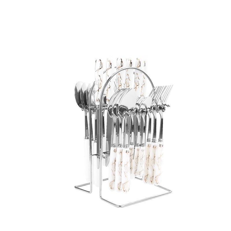Xmhytop Juego De Cubiertos De Blanco Plata A 24 Piezas Flatware Set De Acero Inoxidable, Ideal Para Familias Y Eventos