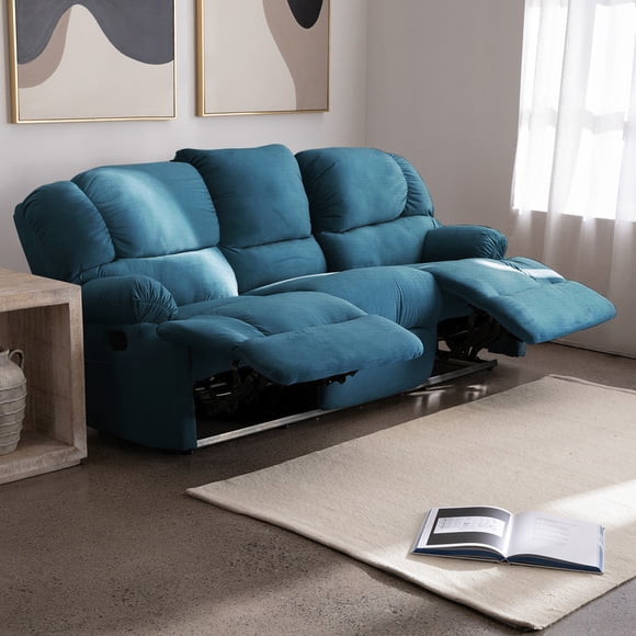 Bergere Perugia Reclinable 3 Cuerpos Tela Velvet Azul Petroleo