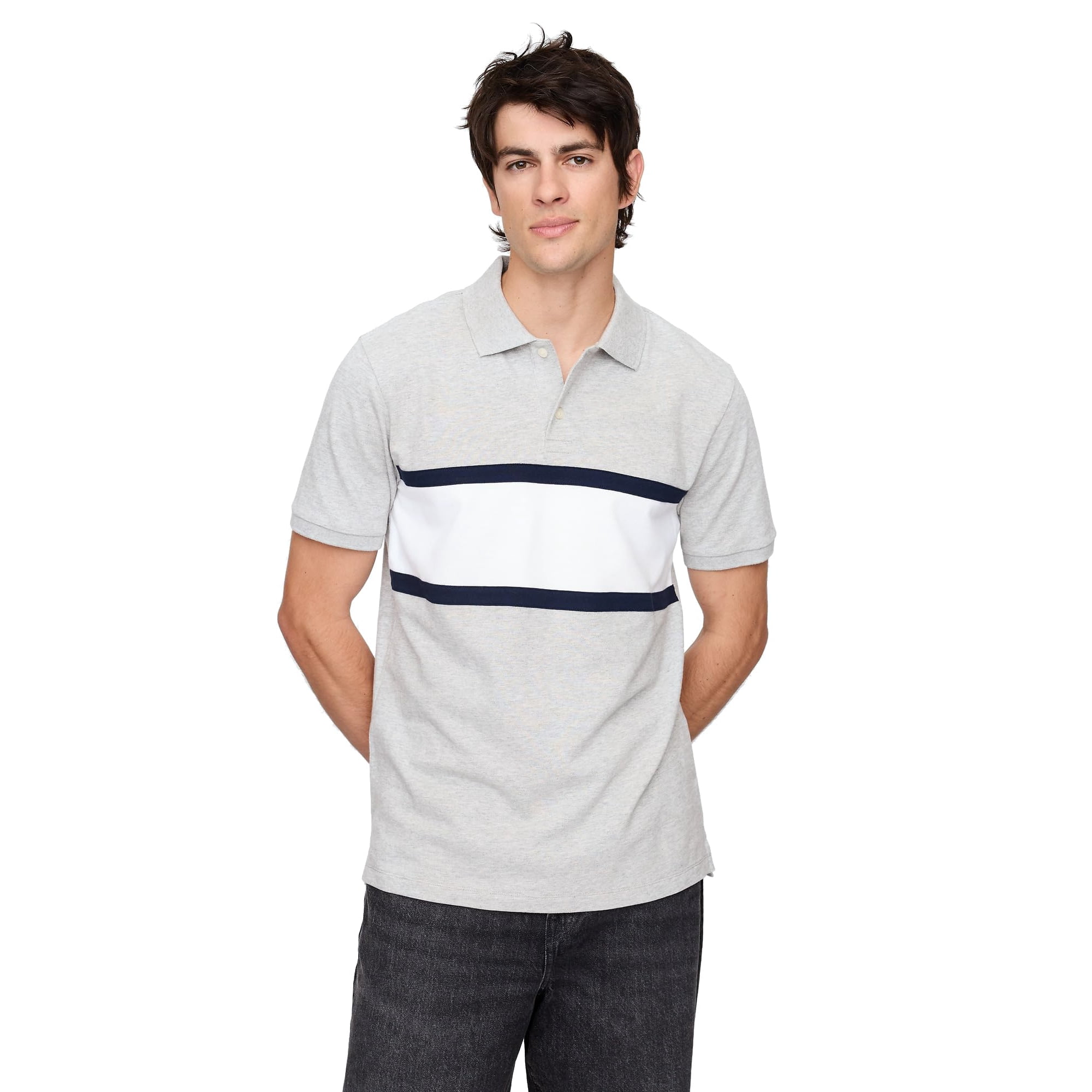 Polo Gap Stretch Piqué Para Hombre, Color Gris Jaspeado, Talla Xl
