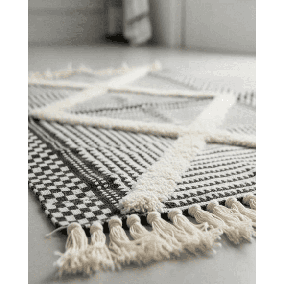 Alfombra de Lino Bajada de Cama estilo Boho medida 60 cm x 90 cm