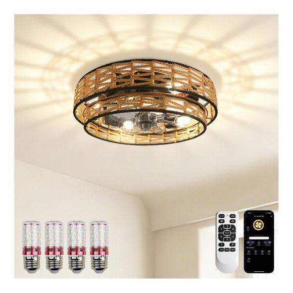 Ventilador de techo WUTGHUI 51 cm Marrón claro con control remoto