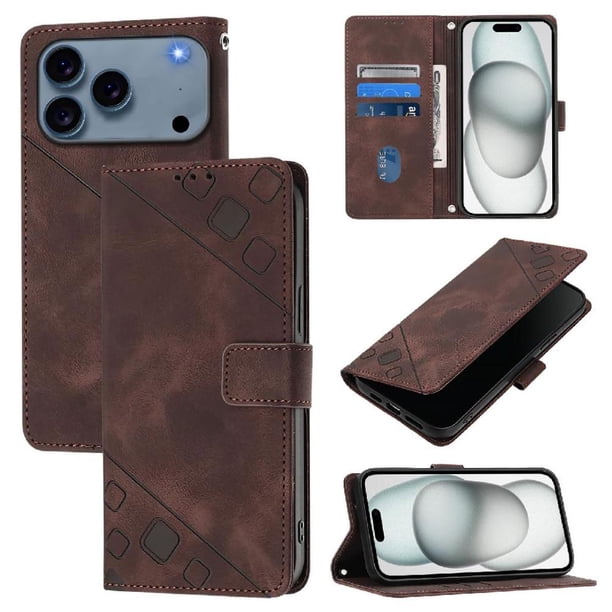 Funda Cartera para iPhone 17 Pro con Soporte y Ranuras, Resistente a Golpes y Rayones Marrón