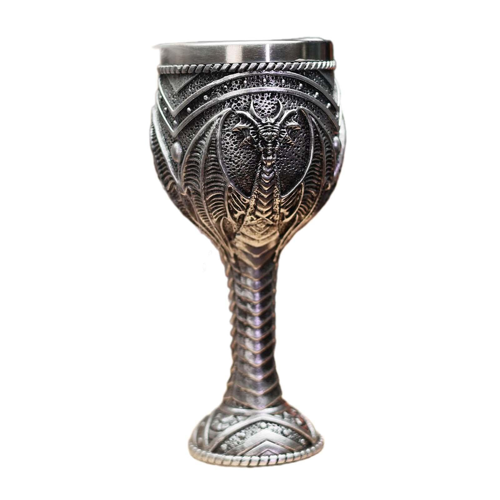 Bothyi - Copa Medieval Vintage Hecha A Mano, Regalo De Boda, Vaso Para Beber Con Diseño De Dragón, Color Plateado