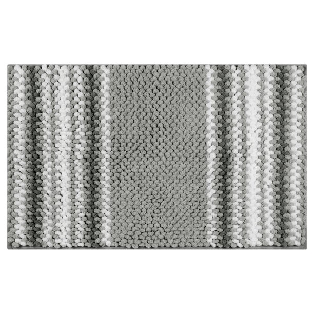 Alfombras de baño a rayas REGALWOVEN, alfombra de baño de chenilla suave y absorbente, alfombra de piso de baño antideslizante gris 20" x 32"