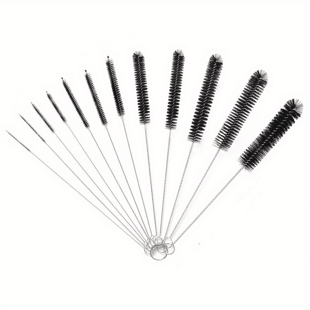 12pcs, Reusable Straw Cleaning Brushes, Bottle Test Tube Long Straw Cleaning Brush, Nylon Washing Cleaner Tool, Reusable Bottle Straw Brush In Different Size (White-Black,12 Pieces)