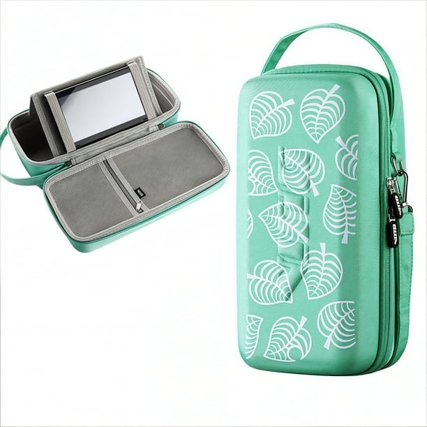 Funda protectora rígida de almacenamiento compatible con Nintendo Switch OLED con sistema de almacenamiento 12 en 1, carcasa de EVA y tejido Oxford, diseño compacto-Verde