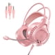 thumbnail image 2 of Auriculares Para Juegos Orejeras Suaves Cancelación De Ruido Con Luz Para Teléfono Oficina Dual 3.5mm USB Rosa, 2 of 5