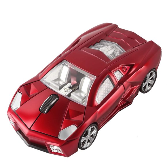 Ratón inalámbrico CHUYI Cool con forma de coche deportivo, 1600 DPI, con receptor USB, para oficina, escuela, hogar, viajes, para PC portátil, ordenador portátil, regalo (paquete rojo)