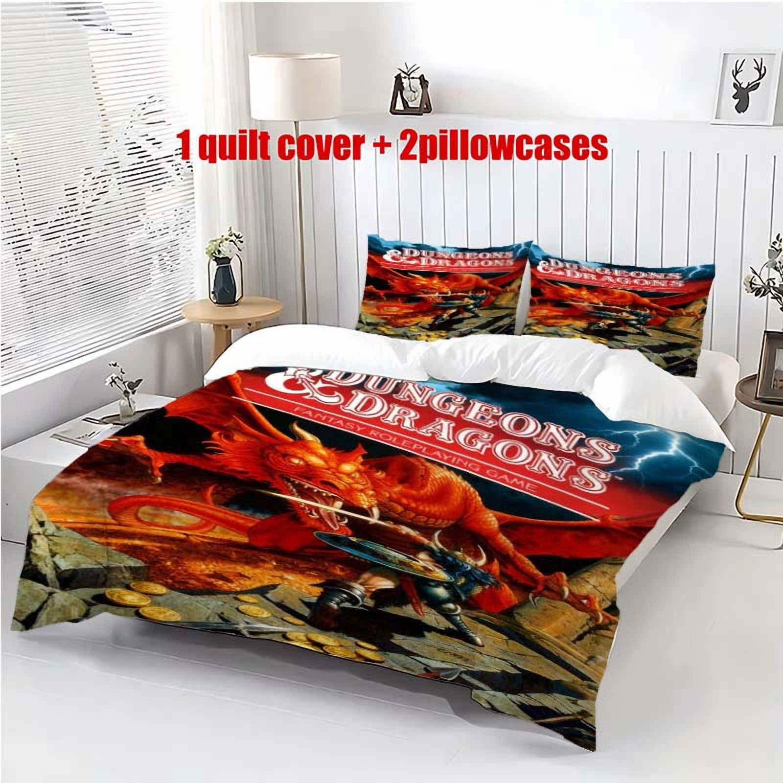 3pcs Dungeons & Dragons Hero vs. Dragon Themed Bedding Set Duvet Cover and Pillowcases
