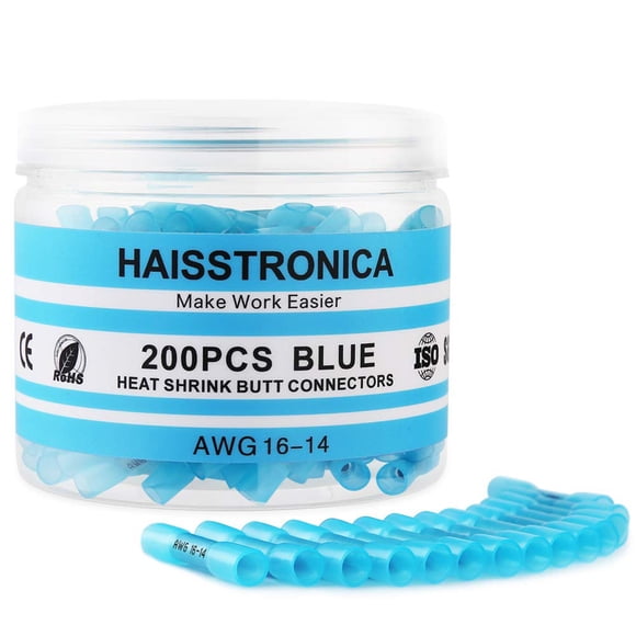Conectores a tope termorretráctiles Haisstronica 200 piezas 16-14 AWG