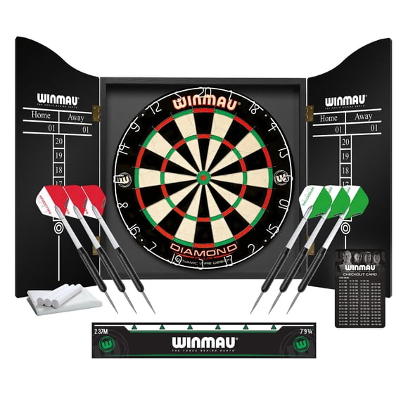 Set de Tablero de Dardos Winmau Diamond Plus con 6 Dardos y Armario