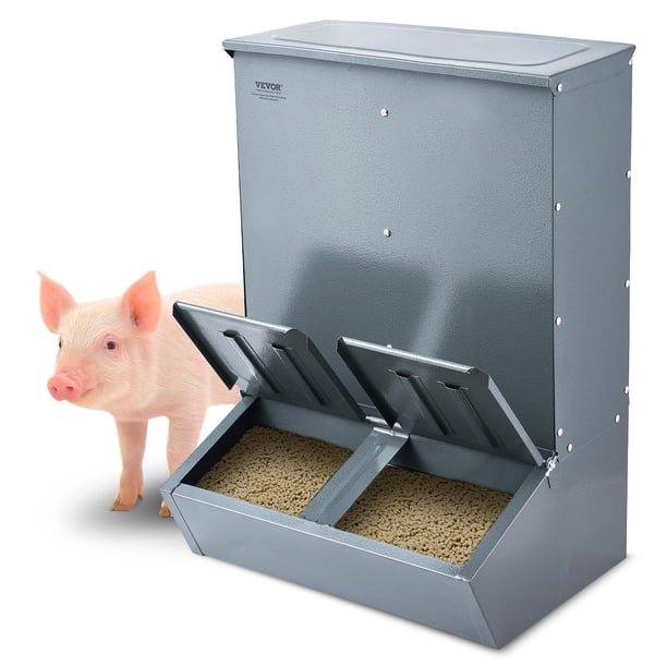 Comedero para cerdos VEVOR con capacidad de 14 litros, doble puerta, acero resistente