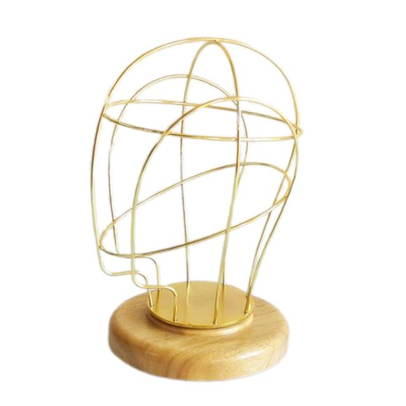 21 '' Soporte De Cabeza De Maniquí De Metal Ahuecado Sombrero Peluca Toupee Display Rack Golden 01