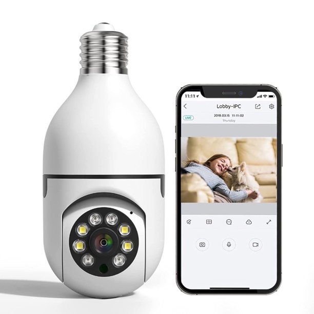 MAMON Cámara Bombilla E27 1080P WiFi Cámara de Vigilancia Conversación Bidireccional Panorámica de 360 Grados Smart Home Seguridad Inalámbrica Smartbulb Cámara CCTV Visión Nocturna