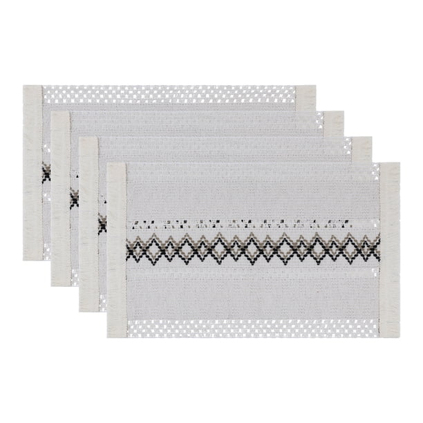REGALWOVEN Juego de 4 Manteles Individuales de Estilo Rústico para Decoración de Mesa de Comedor Interior y Exterior Lavables Mantel de Cocina Limpiar con Paño Blanco-Negro 20*12in