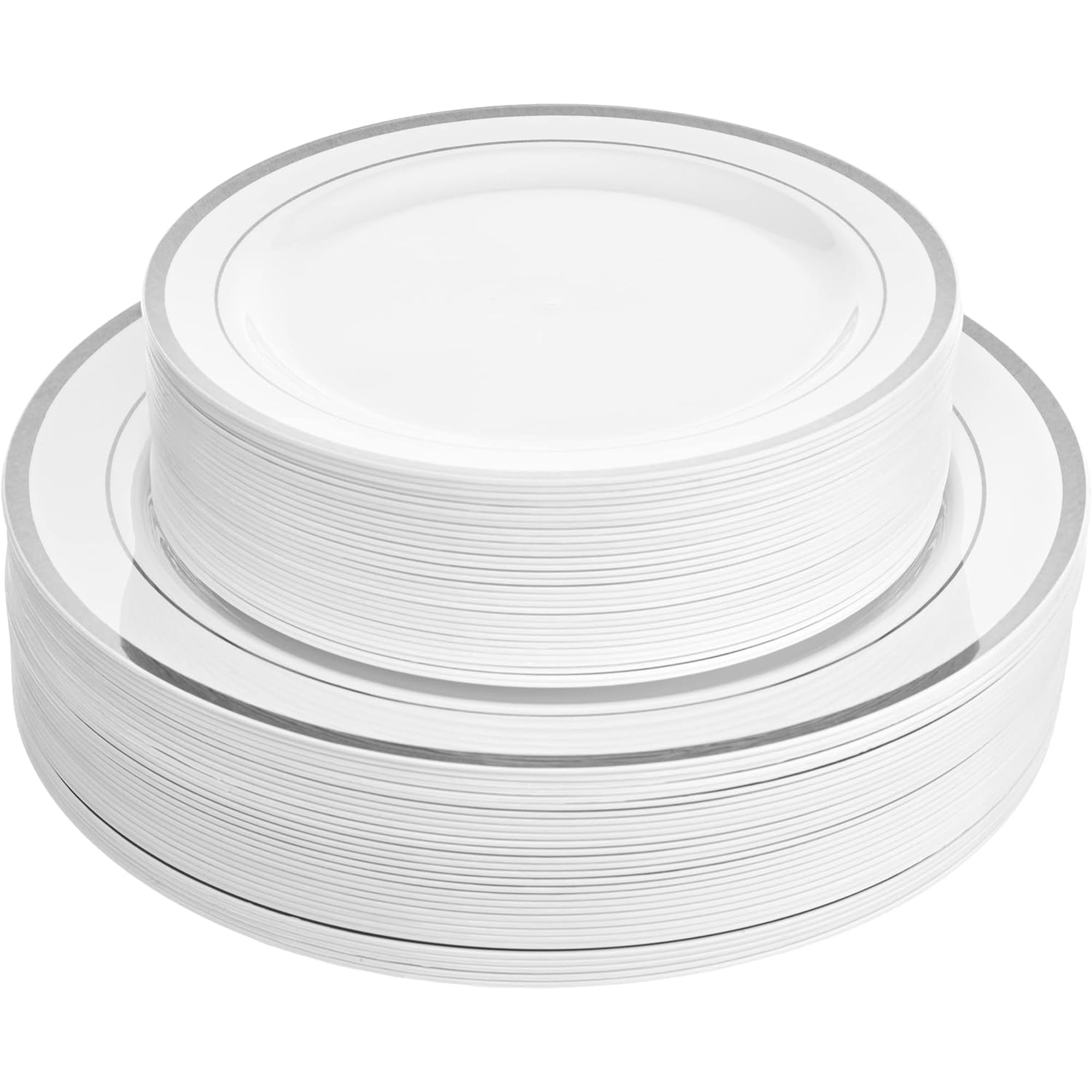 Aya's Cutlery Kingdom - Platos De Plástico Aya's 60 Con Borde Plateado Para Fiestas, 30 Cenas Y 30 Postres