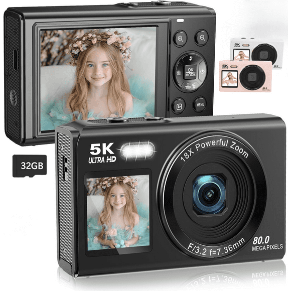 Cámara Digital Doble Pantalla 80MP 5K con Zoom 18x y WiFi
