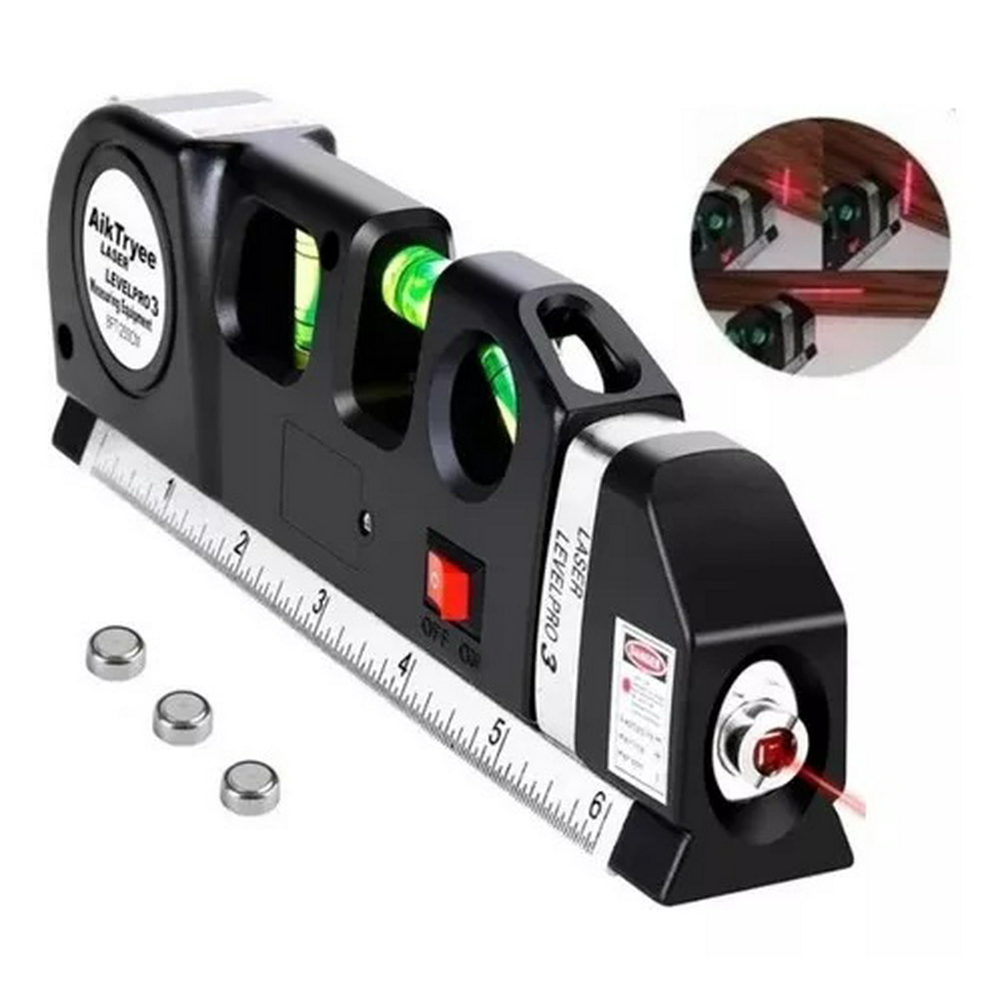 Genérico - Cinta Métrica Regla Nivel Láser Horizontal Level Pro 3 Modos