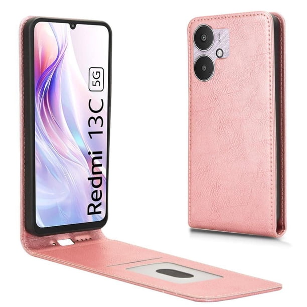Funda tipo folio para Xiaomi Redmi 13C 5G con soporte magnético y protección para la cámara Oro rosa