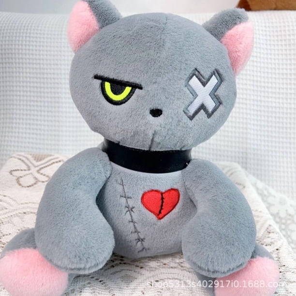 Muñeco de peluche de gato de punto gótico, juguete de peluche de gatito de retazos de estilo oscuro, figura de peluche de gato emo suave for decoración de habitación y regalos navideños