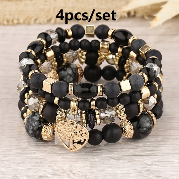 Heart Charm Beads Layered Bracelet Set Pompomia Bracelet Charm Vintage Jewelry Valentine's Day Gift