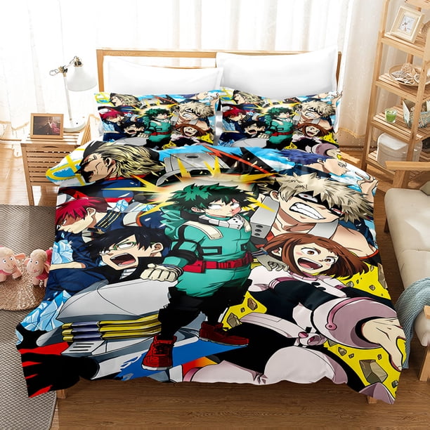 My_Hero_Academia 3 Pcs Comforter Set with 2 Pillowcases,My_Hero_Academia Bedding Set Sheet Set for Kids Adults,All Season Lightweight