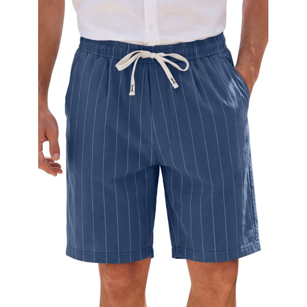 INSPIRE CHIC Pantalones Cortos de Verano a Rayas Transpirables con Cintura Elástica y Cordón para Hombre S Azul Marino