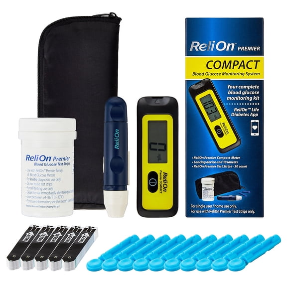 Medidor de Glucosa ReliOn Premier COMPACT Kit con 50 Tiras