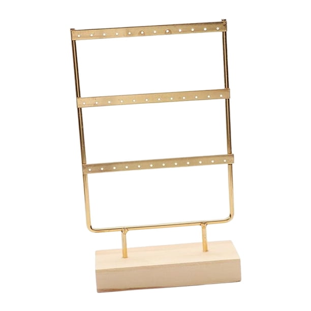 Soporte para pendientes, base de madera, metal, toalla de joyería con agujeros, soporte grande para pendientes, organizador de pendientes, estante de , 3 capas