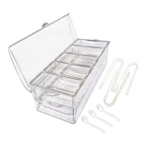 Magideal - Servidor De Buffet De Comida Fría Acrílico Con Cucharas Y Clips Bandeja De Servicio De Aperitivos Contenedor Servidor De Condimentos Fríos Para Picnic