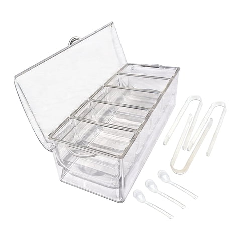 Magideal - Servidor De Buffet De Comida Fría Acrílico Con Cucharas Y Clips Bandeja De Servicio De Aperitivos Contenedor Servidor De Condimentos Fríos Para Picnic