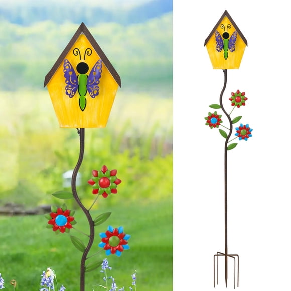 Casa de Pájaros BAYN 130 cm de Metal con Motivo de Mariposa y Estaca