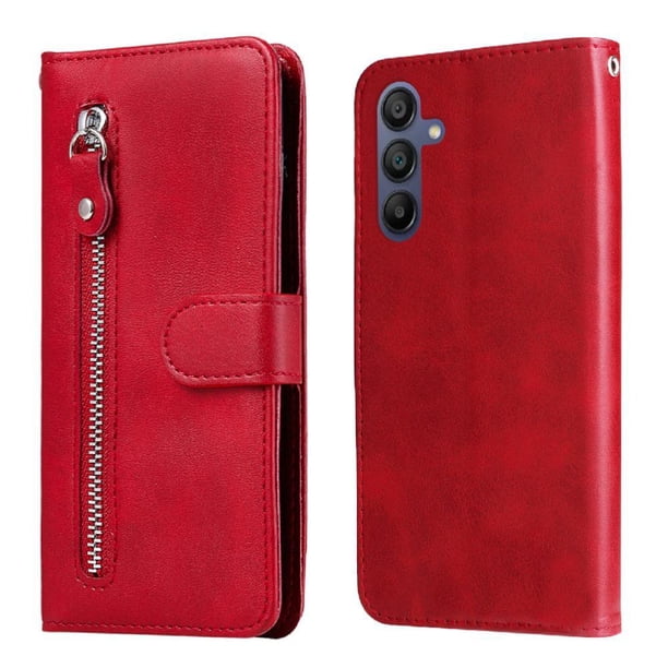 Funda tipo cartera para Samsung Galaxy A16 con bolsillo con cremallera y ranuras para tarjetas – Función de soporte Rojo