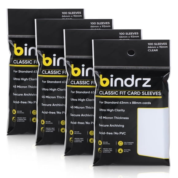 Fundas para Cartas de Colección bindrz 400 - 45 Micras de Grosor - 66 x 92 mm - Protectores Clásicos de Alta Claridad para TCG, MTG y Cartas Deportivas (400 Fundas)