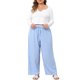 thumbnail image 1 of Conjunto de Pijama para Mujer de Talla Grande Agnes Orinda, Top Corto de Manga Larga con Cuello en V y Pantalones de Pierna Ancha con Cordón a Rayas, Conjunto de Ropa de Dormir de 2 Piezas 5X Azul, 1 of 6