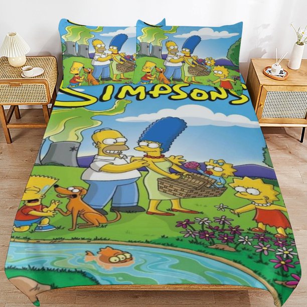 The Simpsons Bed Duvet Cover Microfiber Bedding Sets 3D Printed Lightweight 3 Piece Comforter Sets for Kids Boys Girls