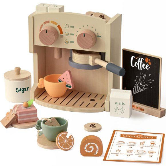 Set de juego de café de madera MILEFUN de 22 piezas, juguete de simulación