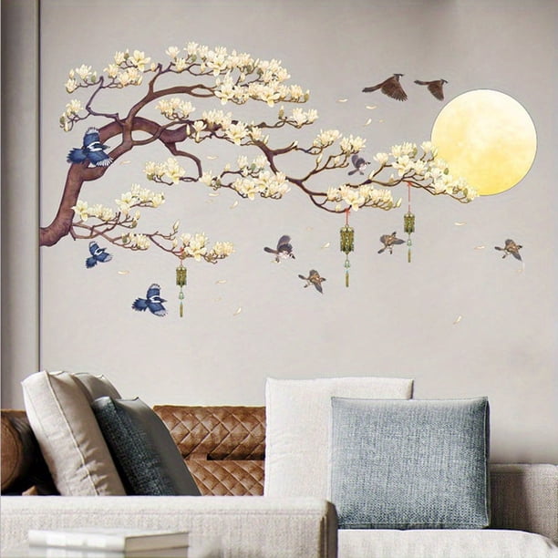 2pcs, Bird On Branch Wall Sticker, Living Room Sofa TV Background For Home Decoration Wallpaper Bedroom Office Self Adhesive Stickers