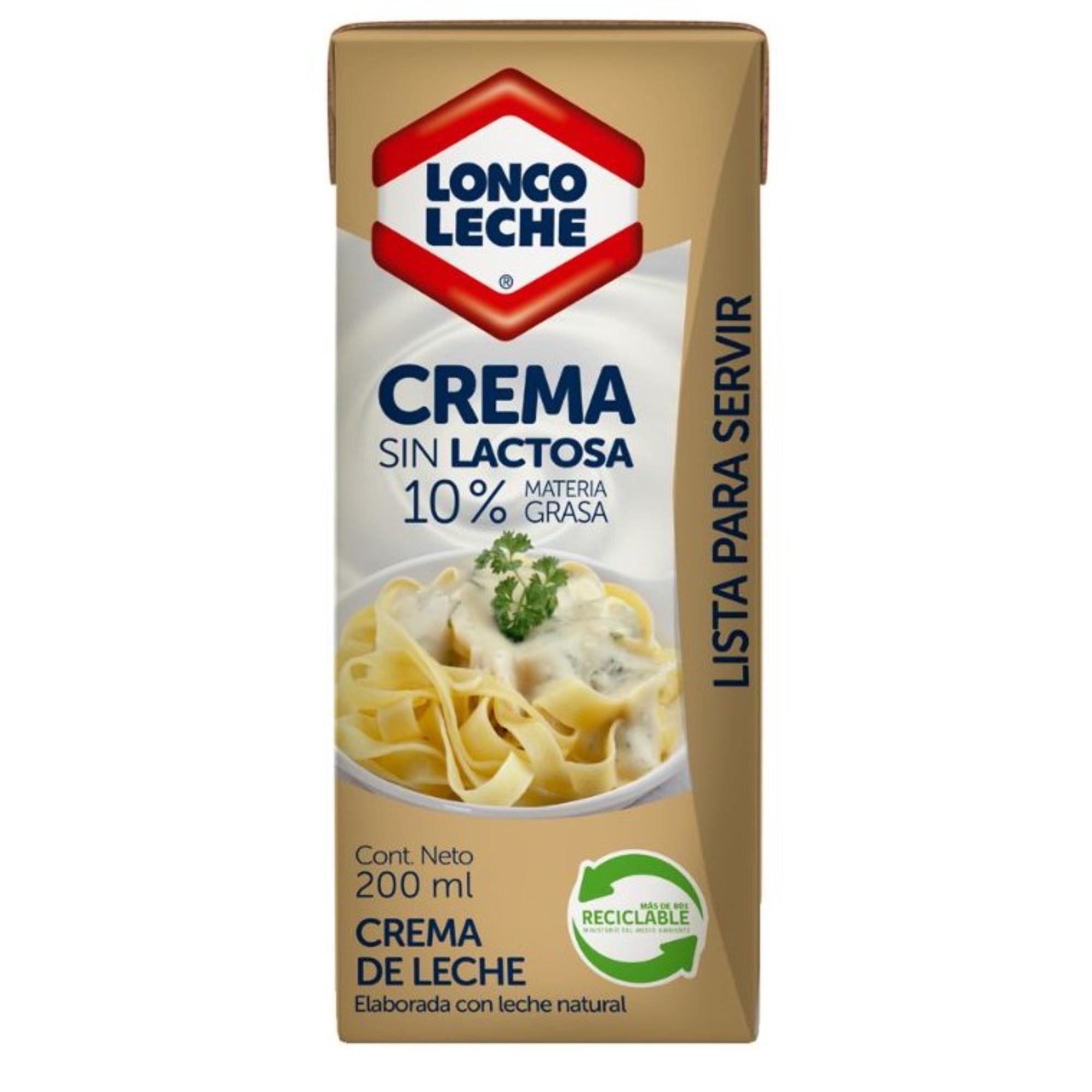 Crema De Leche Tradicional Lista Sin Lactosa 200 ml Loncoleche