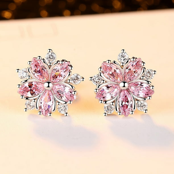 Dainty Cherry Blossom Zircon Stud Earrings for Women and Girls - Perfect Gift for BFF and Birthday