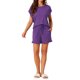 thumbnail image 2 of INSPIRE CHIC Conjunto de pijama para mujer con hombros caídos, conjunto de salón suave de manga corta con bolsillos y cordón ajustable para primavera verano M Púrpura oscuro, 2 of 5