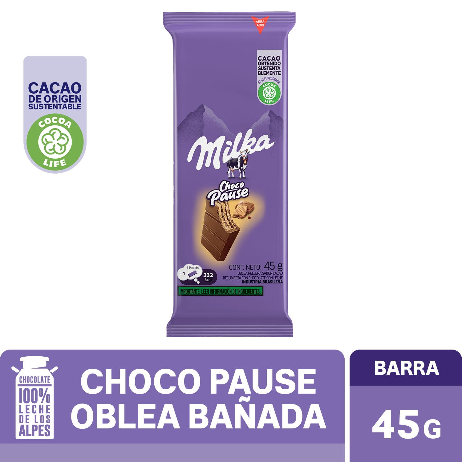 Chocolate Relleno Con Oblea Choco Pause 45 g Milka