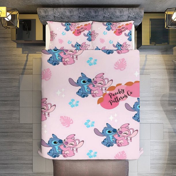 Stitch Valentines Day 3 Pieces Duvet Cover Set Full Size Super Soft Fade Resistant Microfiber