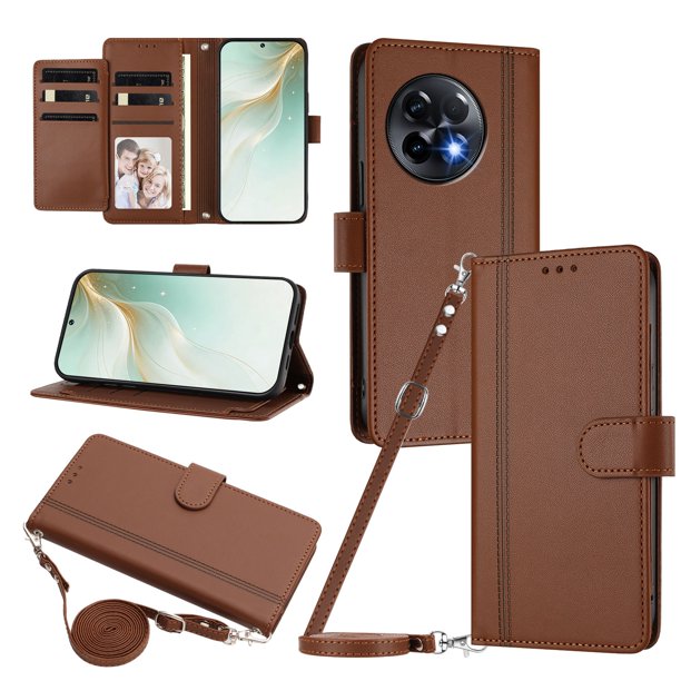 Funda Tipo Libro para OnePlus 11R 5G con Ranuras para Tarjetas, Marrón